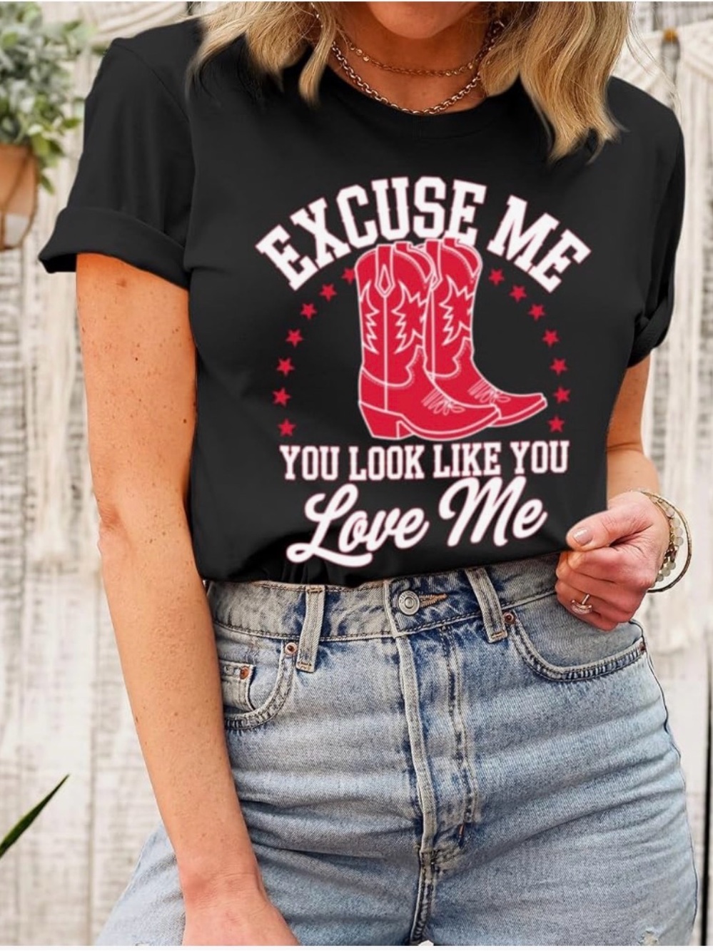 Graphic Tee with Red Cowboy Boots & Slogan SzL Country Festival Linedancing NWOT - Picture 4 of 5